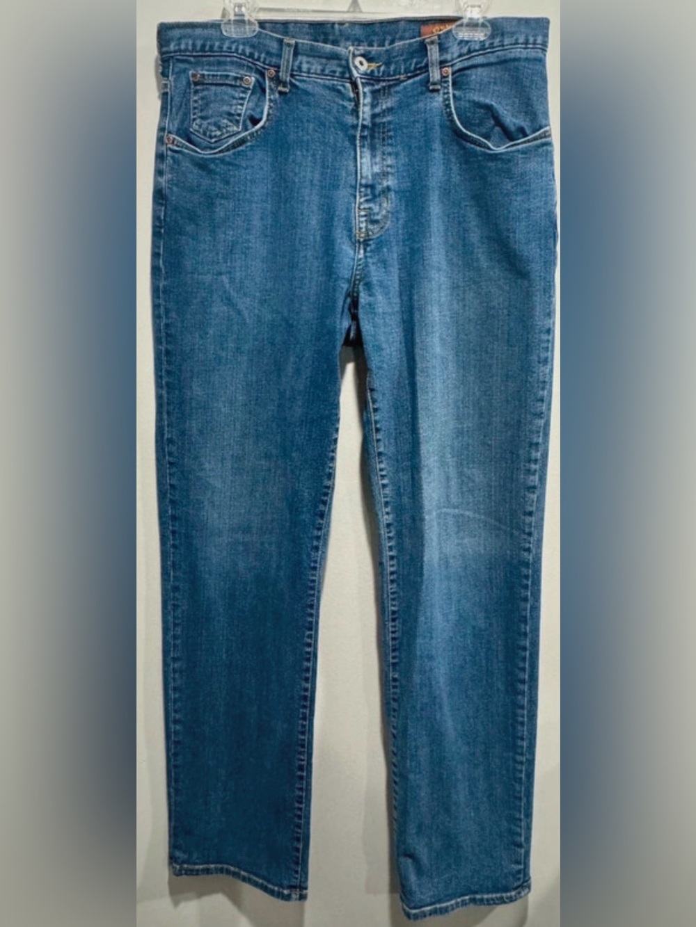 Orvis Montana Morning Jeans Mens 34x34 Straight Leg Blue Stretch Denim